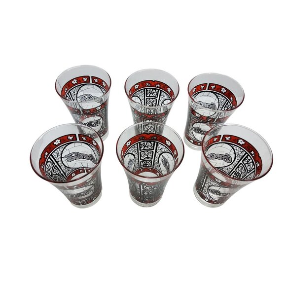 vintage set of 6 tiffany style holiday 12oz glasses - Picture 3 of 4